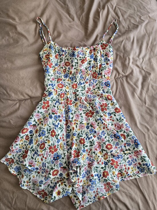 Lovely Day Pants - Floral Summer Romper in White with Multi-Color Bloom